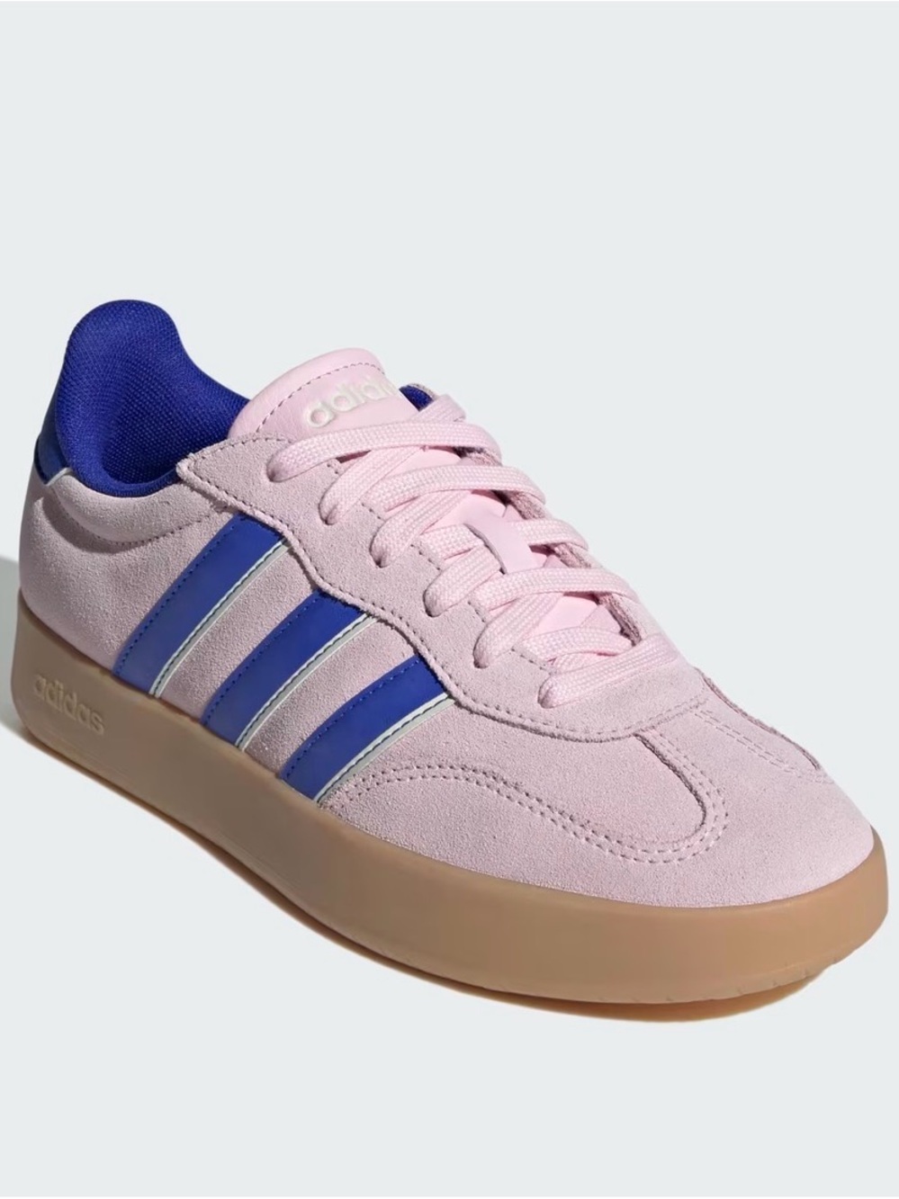 adidas Pink Suede BARREDA Sneakers with Blue Stripes and Gum Sole 10W